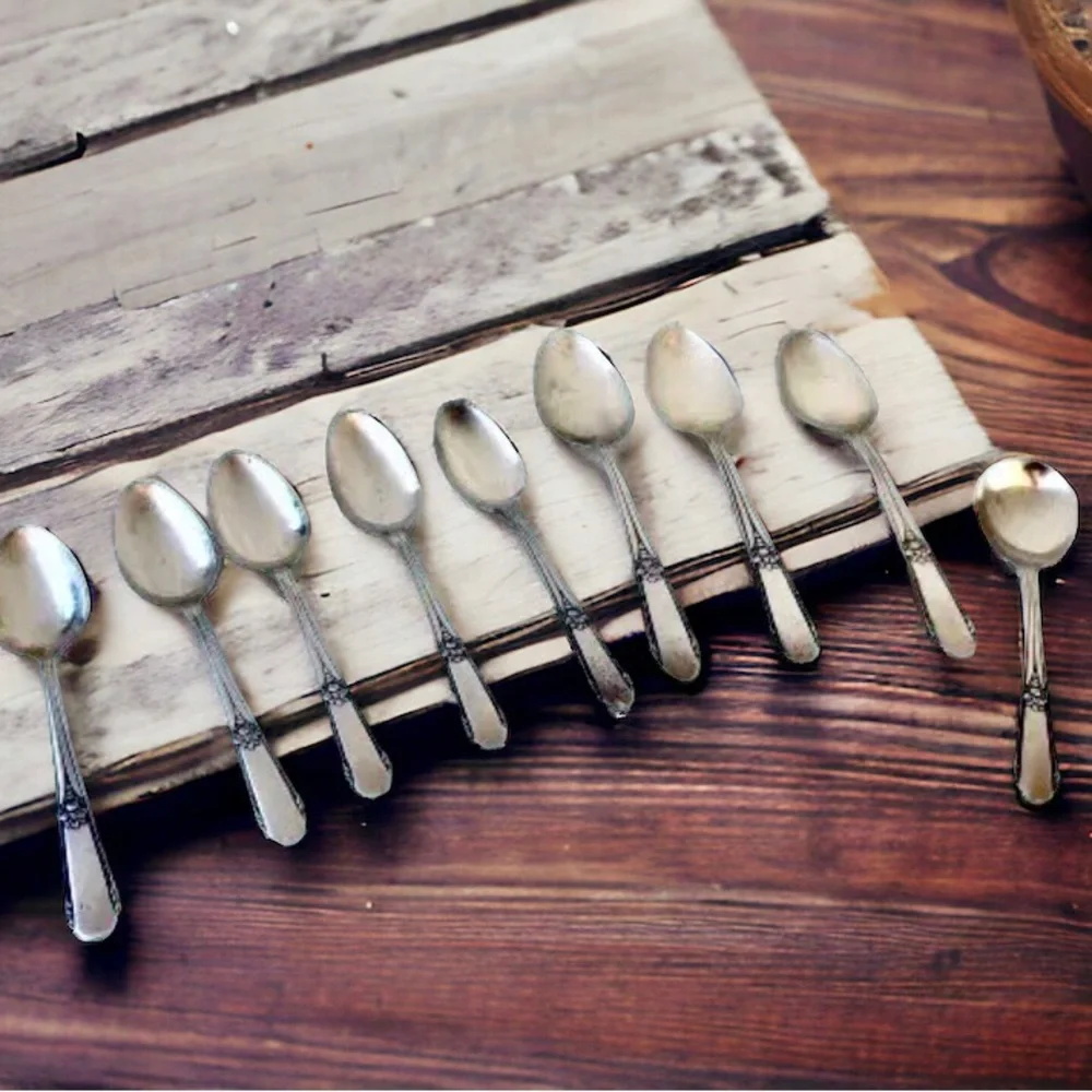 Wm Rogers MEMORY Hiawatha 1937 Silver Plate SPOONS Flatware Tsp + Tbsp + Sugar 9